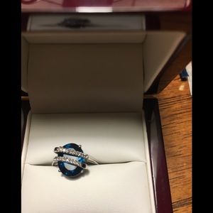 14k White Gold London Blue Topaz Ring, Sz 7